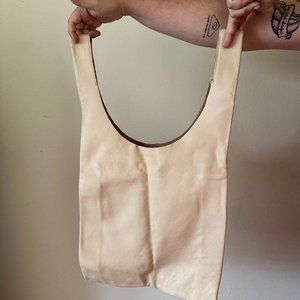 BAGGU Leather Tote Shopping Bag in Tan / Natural
